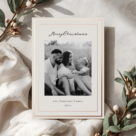 Classic Beige and Rose Gold Frame Family Photo Folie Feestdagenkaart