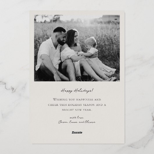 Classic Beige and Rose Gold Frame Family Photo Folie Feestdagenkaart (Achterkant)