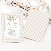 Classic Beige Bow Gingham Neutraal Baby shower Kaart