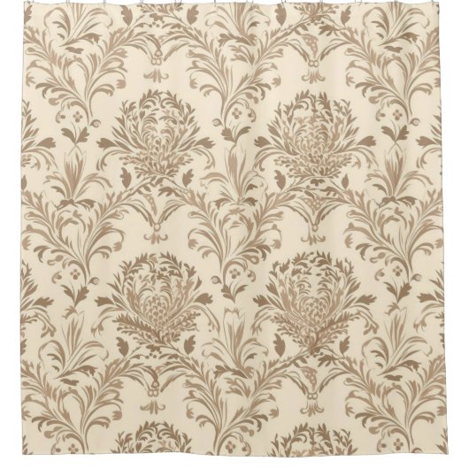 Classic Beige Damask Douchegordijn (Voorkant)