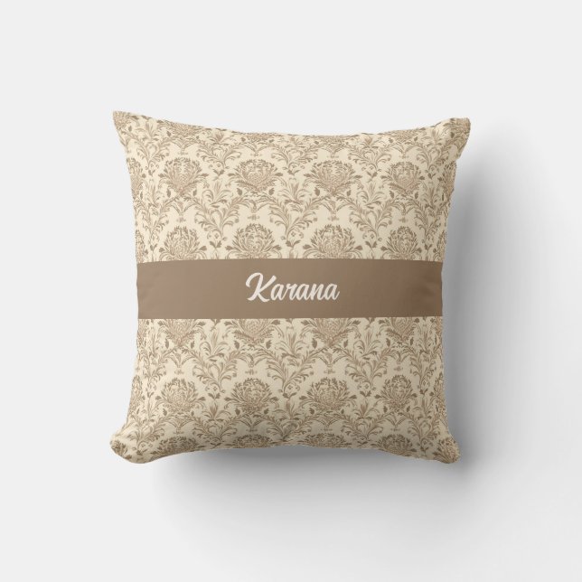 Classic Beige Damask Kussen (Voorkant)
