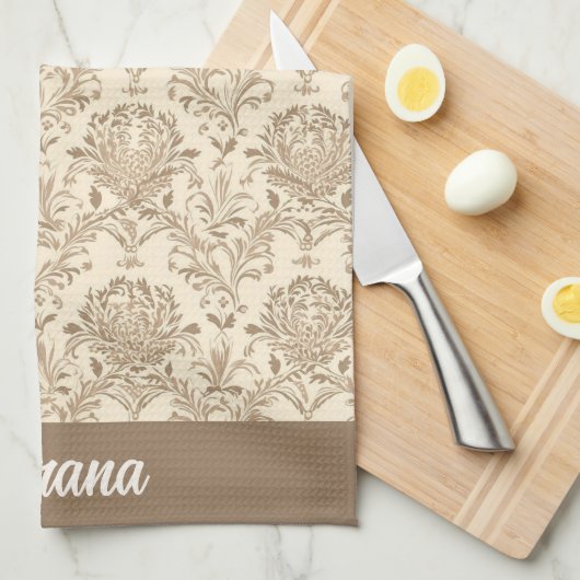 Classic Beige Damask Theedoek (Quarter Fold)
