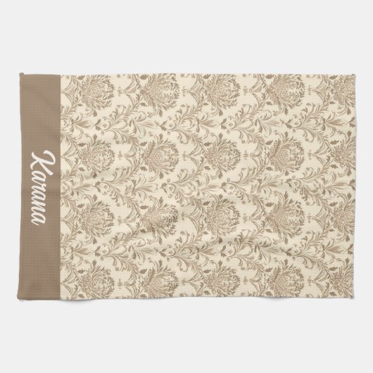 Classic Beige Damask Theedoek (Horizontaal)