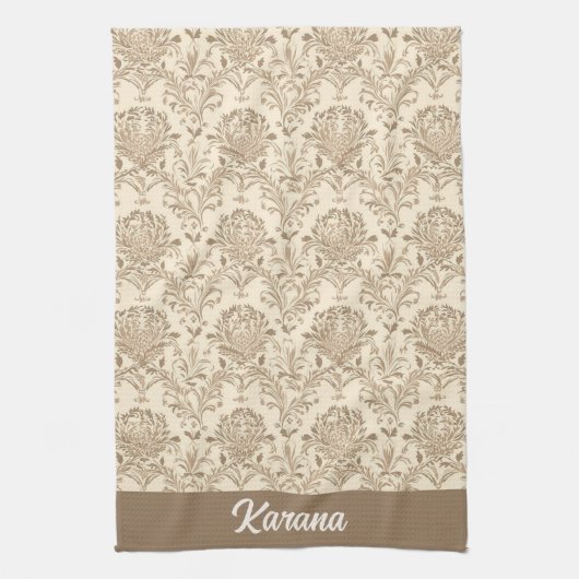 Classic Beige Damask Theedoek (Verticaal)