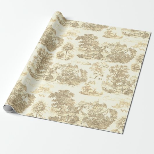 Classic Beige Goud Frans Chateau Toile Cadeaupapier (Uitgerold)