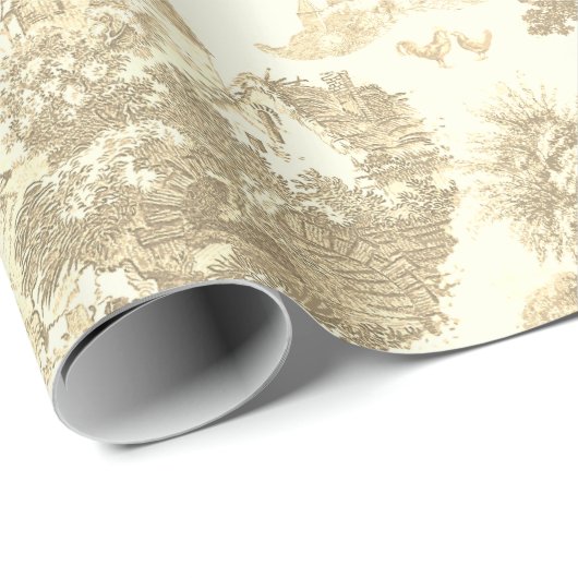 Classic Beige Goud  Frans Chateau Toile Cadeaupapier (Rol Hoek)