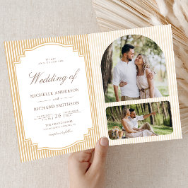 Classic Beige Tane Gestreepte Foto QR Code Huwelij