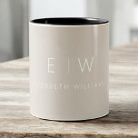 Classic Beige Taupe Neutral Minimalist Monogram Tweekleurige Koffiemok<br><div class="desc">Start your day with this classic beige taupe neutral minimalist monogram two-tone coffee mug. Featuring a soft beige taupe background, clean black typography, and a simple modern layout, this personalized mug blends understated elegance with everyday functionality. Perfect for weddings, anniversaries, corporate gifts, or anyone who loves chic neutral drinkware. Customize...</div>