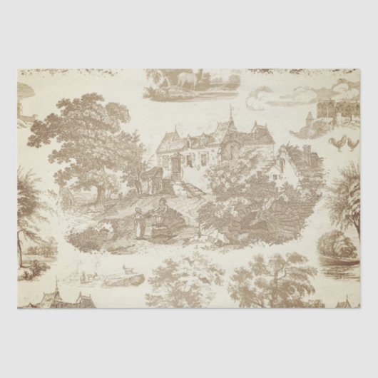Classic Beige Wit Frans Chateau Toile Tissuepapier (Voorkant)