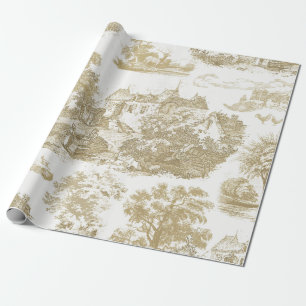 Classic Beige Wit  Frans Country Toile Cadeaupapier