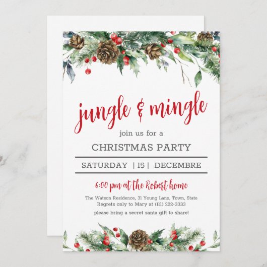 Classic Berries Greenery Corporate kerstfeest Kaart (Voorkant / Achterkant)