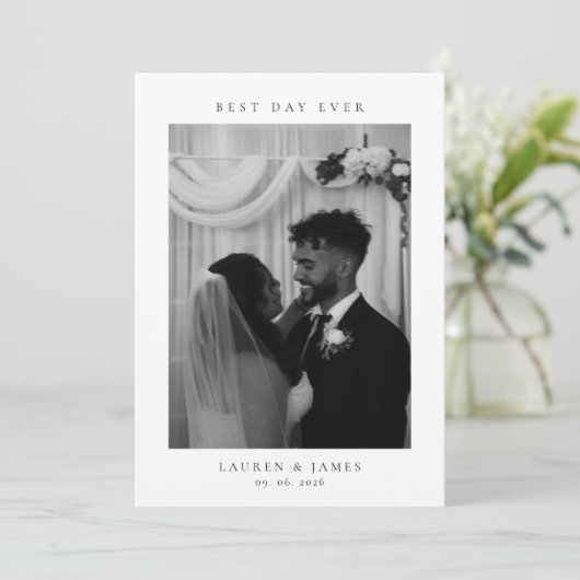 Classic Best Day Ever Wedding Photo Bedankkaart (Staand voorkant)