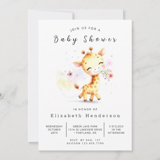Classic bewerkbaar Giraffe Baby shower Kaart (Voorkant)