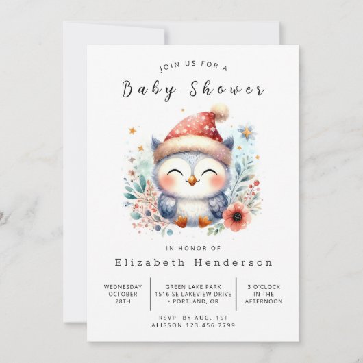 Classic bewerkbare uil Baby shower Kaart (Voorkant)