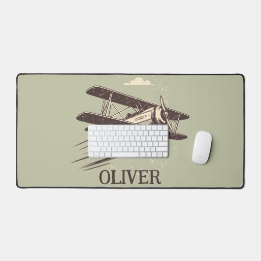 Classic Biplane Tekening Gepersonaliseerd Bureaumat (Keyboard & Muis)