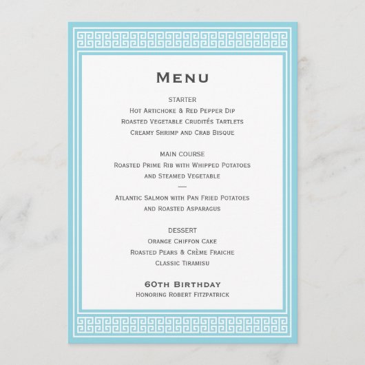 Classic Birthday Party Blauw Diner Platte Menu (Voorkant)