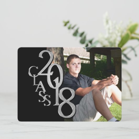 Classic Black 2018 foto Afstuderen Uitnodiging (Staand voorkant)