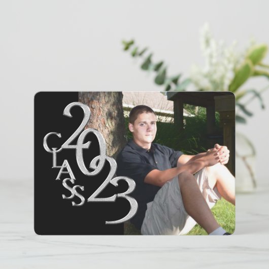 Classic Black 2023 Foto Afstuderen Invitation Kaart (Staand voorkant)