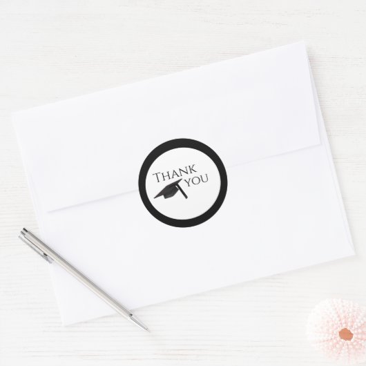 Classic Black, Afstuderen Dank u Ronde Sticker (Envelop)