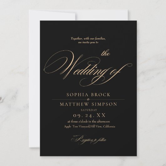 Classic Black and Burgundy Script Wedding Kaart (Voorkant)