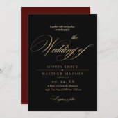 Classic Black and Burgundy Script Wedding Kaart (Voorkant / Achterkant)