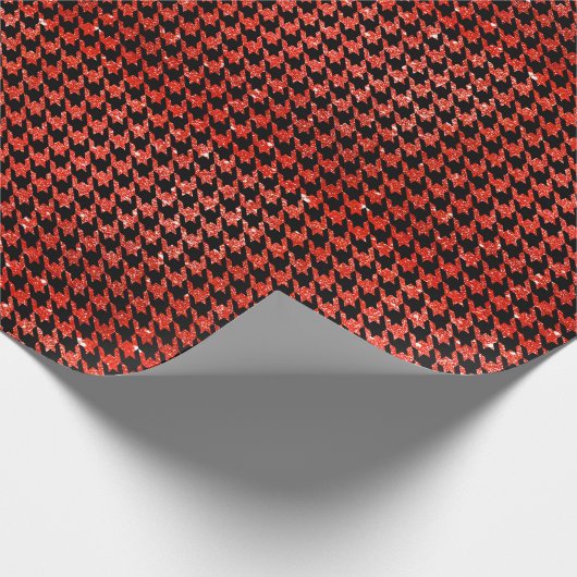 Classic Black and Glitter Red Houndstooth Pattern  Cadeaupapier (Hoek)