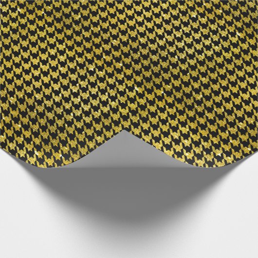 Classic Black and Gold Houndstooth Pattern Cadeaupapier (Hoek)