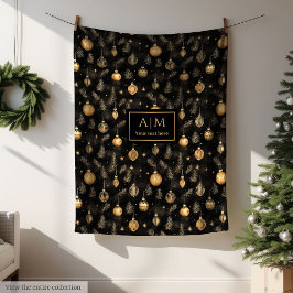 Classic black and gold watercolor holiday throw fleece deken