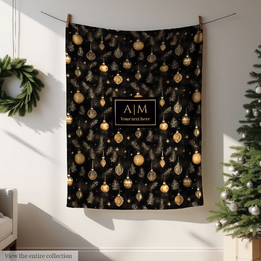 Classic black and gold watercolor holiday throw fleece deken