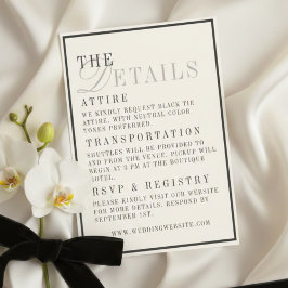 Classic Black and Ivory Wedding Details Informatiekaartje