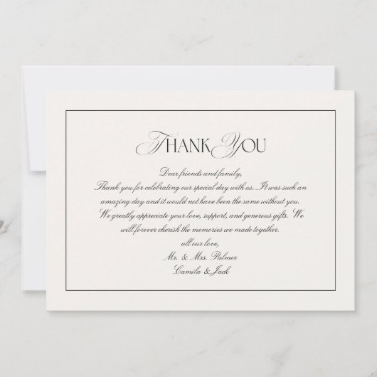 Classic Black and Ivory Wedding Photo Bedankkaart (Voorkant)