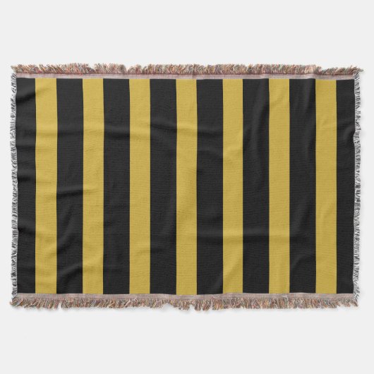 Classic Black and Metallic Gold Vertical Striped Deken (Voorkant)