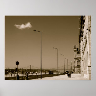 Classic Black and White City Street in Lissabon Poster