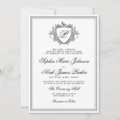 Classic black and white crest monogram wedding  kaart (Voorkant)
