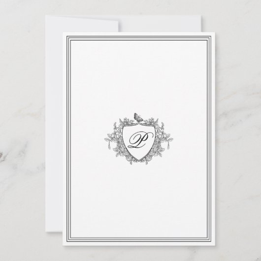 Classic black and white crest monogram wedding  kaart (Achterkant)
