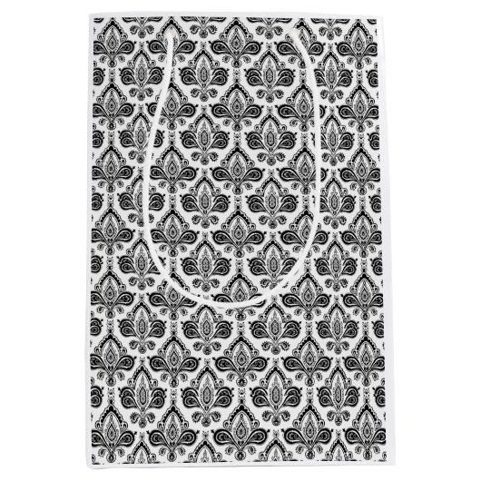 Classic Black and White Damask Textile Pattern Medium Cadeauzakje (Voorkant)