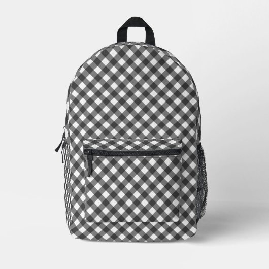 Classic Black And White Diagonal Gingham Plaid Bedrukte Rugzak (Voorkant)