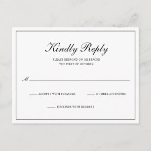Classic Black and White Formal Wedding RSVP Uitnodiging Briefkaart