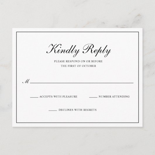 Classic Black and White Formal Wedding RSVP Uitnodiging Briefkaart (Voorkant)