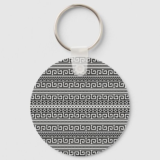 Classic Black And White Greek Key Geometric Sleutelhanger (Voorkant)