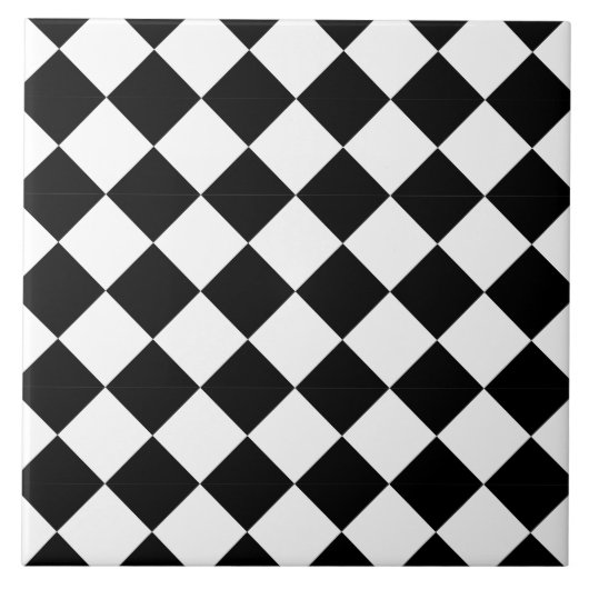 Classic Black and White Harlequin Diagonal Checker Tegeltje (Voorkant)