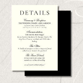 Classic Black and White Minimalist Wedding Details Informatiekaartje