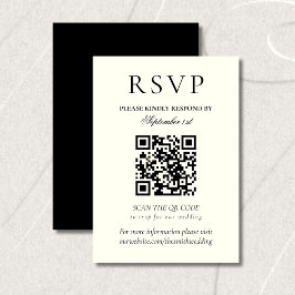 Classic Black and White Minimalist Wedding QR Code RSVP Kaartje