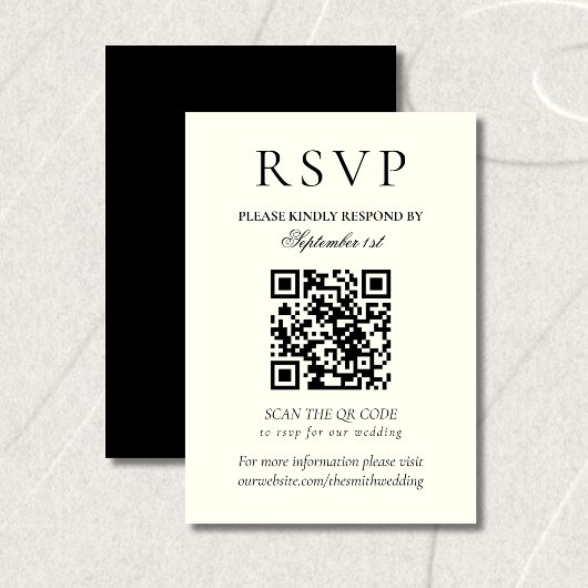 Classic Black and White Minimalist Wedding QR Code RSVP Kaartje
