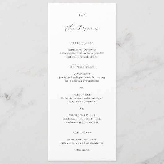 Classic Black and White Monogram Elegant Wedding Menu (Voorkant)