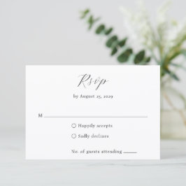 Classic Black and White Monogram Elegant Wedding RSVP Kaartje