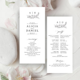 Classic black and white monogram wedding program programmakaart
