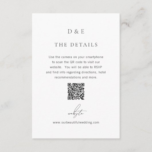 Classic Black and White QR Code Elegant Wedding Informatiekaartje (Voorkant)