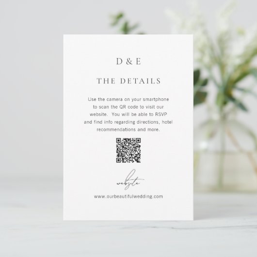 Classic Black and White QR Code Elegant Wedding Informatiekaartje (Staand voorkant)