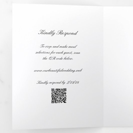 Classic Black and White QR Code Timeless Wedding Drieluik Uitnodiging (Binnenzijde eerst)